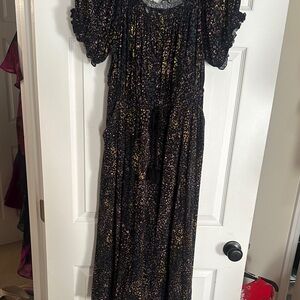 Black and Gold Patterned Maxi Dress